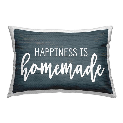 Happiness is Homemade Outdoor Printed Pillow, 14 x 20, Blue