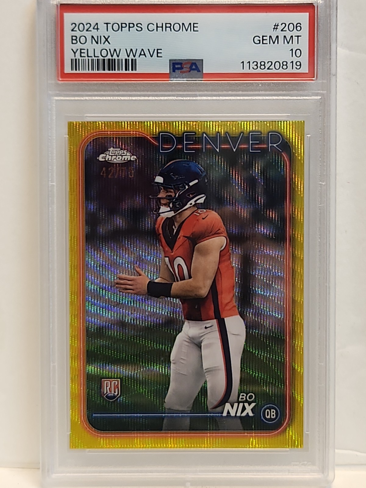 Bo Nix Topps Chrome #206 Yellow Wave