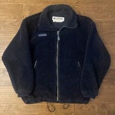 Vtg 90s Columbia MADE IN USA Navy Blue Deep Pile Fleece Jacket S