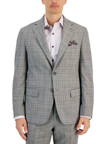 Tallia Mens Slim-Fit Wool Plaid Suit Jacket 44 Long Cream/Brown - NWT $425