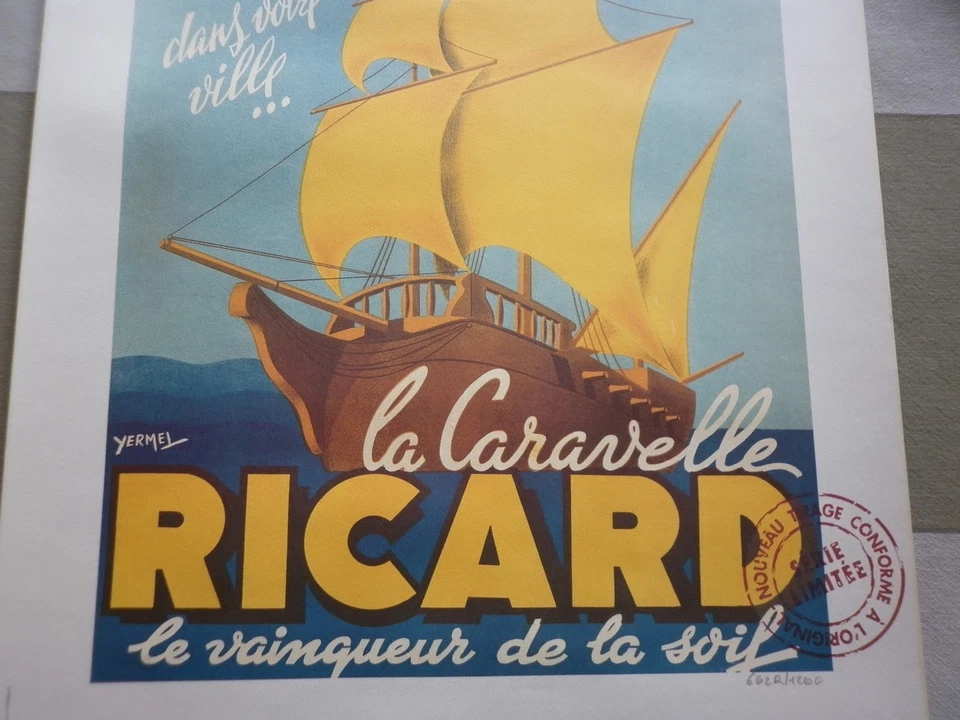 AFFICHE PUBLICITAIRE RICARD 1952 conforme à l'original 40 X 60 numérotée - Photo 4/4