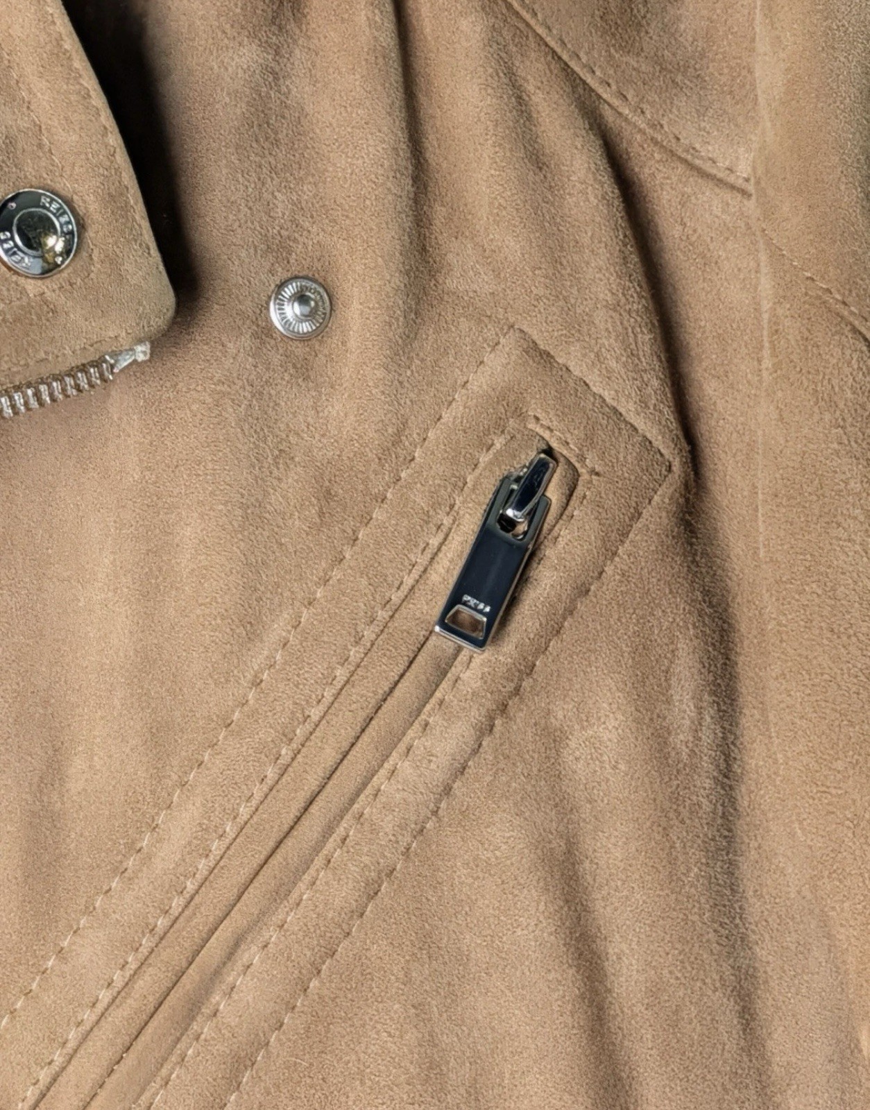 REISS Momo Suede Biker Jacket Mens Medium Tan Brown AW19 Sample Rare image 7