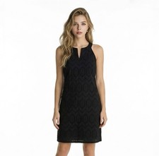 Banana Republic Eyelet Halter Sheath Dress Women's 2 Black Navy Lined Summer