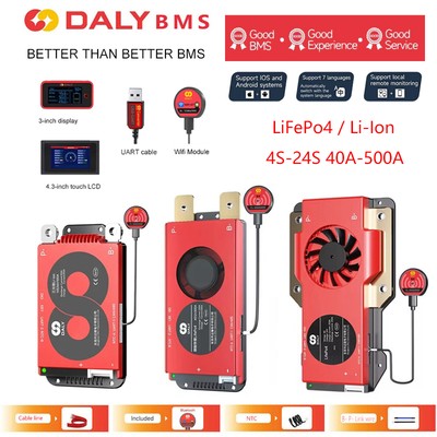 Daly Smart BMS LiFePo4 Li-ion 4S-24S 40-500A Common Port w/Balance+Bluetooth lot