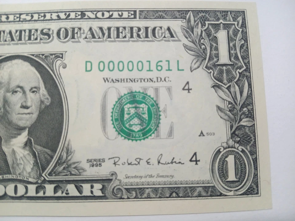 UNC. RARE 1995 ONE DOLLAR LOW 3 DIGIT SERIAL NUMBER. D00000161L FREE SHIPPING. - Image 3 of 4
