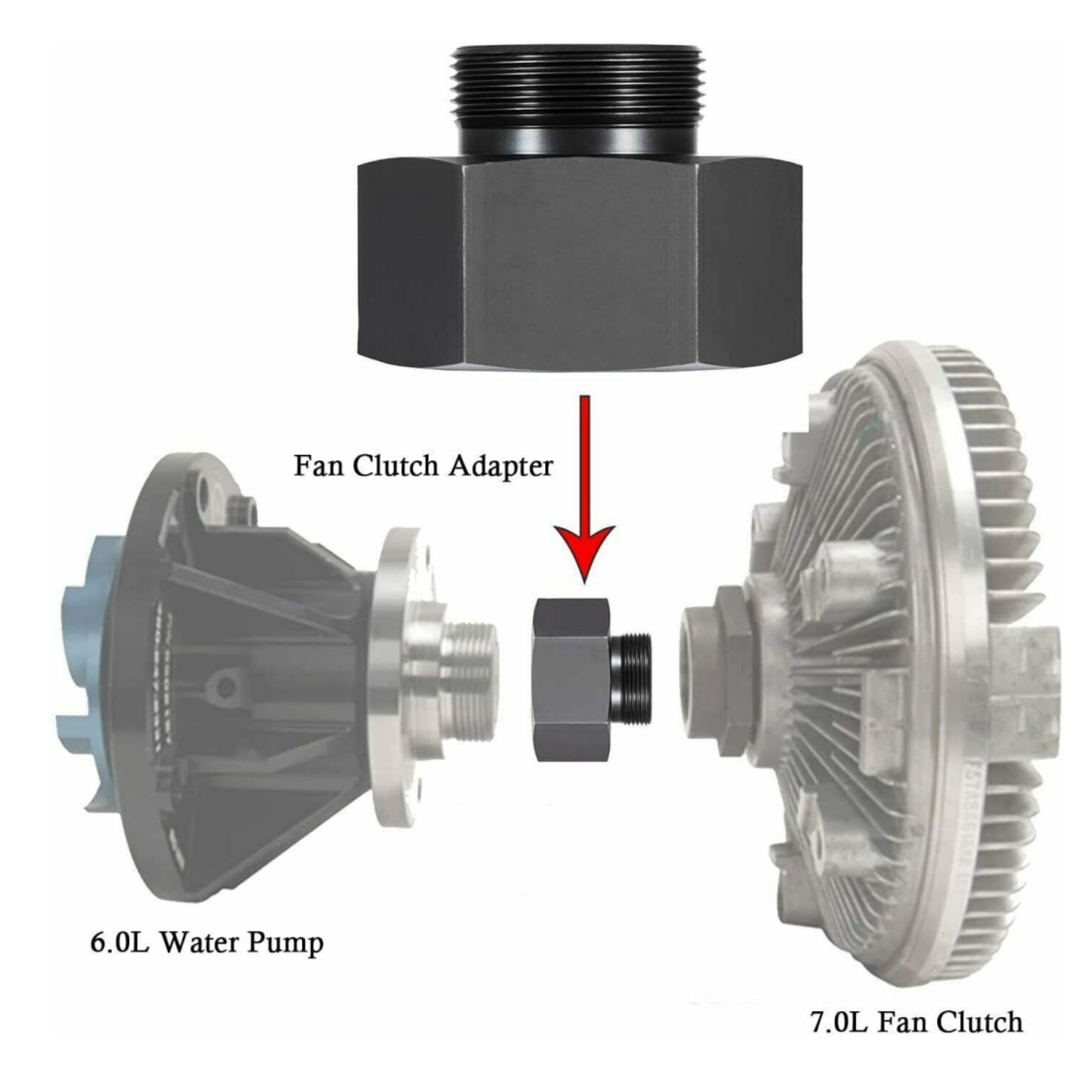 Fan Clutch Adapter for Ford 6.0L to 7.3L Powerstroke Diesel Mechanical 2003-07 thumbnail 2