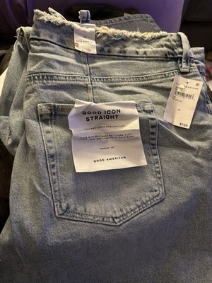 GOOD AMERICAN High Rise Straight Jeans Light Blue Denim Button Pockets Women  18