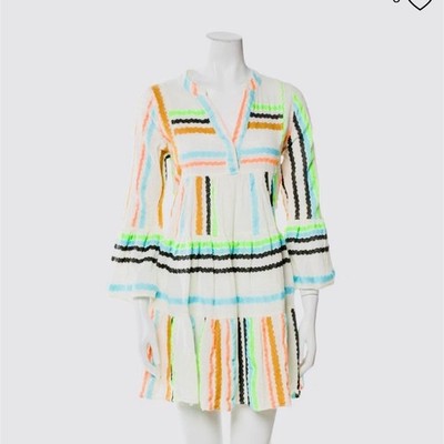  NWT Devotion Twins Ella Tunic Dress White Neon Embroidered Boho Greek Size XS 