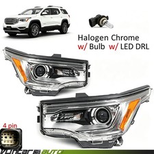 Pair For GMC Acadia 2017-2019 Chrome Halogen Headlights w/ LED DRL Left & Right