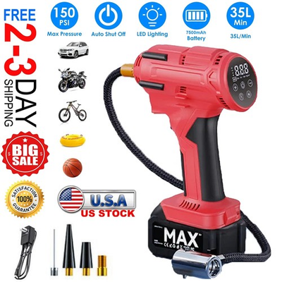 #ad 150PSI Cordless Tire Inflator Portable Air Compressor Car Air Tire Pump Battery $33.98