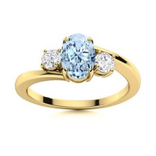 Aquamarine Gemstone 925 Sterling Silver Birthday Wedding Three-Stone Ring