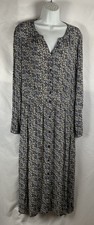 Chaps Women’s Size XL Midi Blue Floral Dress Boho Peasant Long Sleeve Button Up