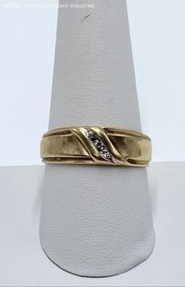 14K Yellow Gold Diamond Faceted Stone Diagonal Accent Band Ring Size 9.5 3.32g