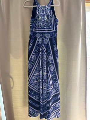 Eliza J Blue Scarf Print Halter Maxi Dress Petite Size 12P | eBay