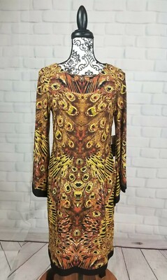 Soho women's size small long flared sleeve stretch knit dress geo print NWT rr01