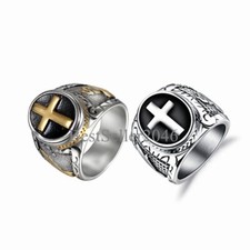 Biker Mens Stainless Steel Christian Holy Cross Prayer Religious Ring Size 7-14
