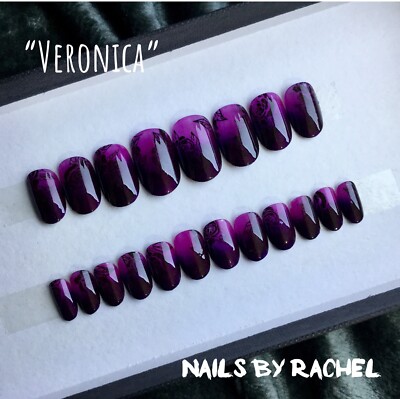 Press On Gel Fake Nails, kurz oval, ''Veronica'' [lila ombré rose]