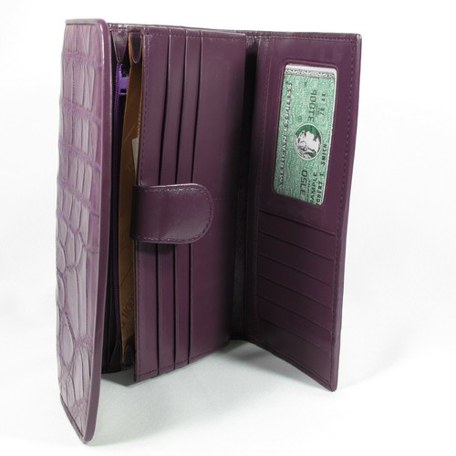New Purple Genuine Croc Leather Belly Skin Women Tri-fold Clutch Wallet Purse. - Picture 11 of 11