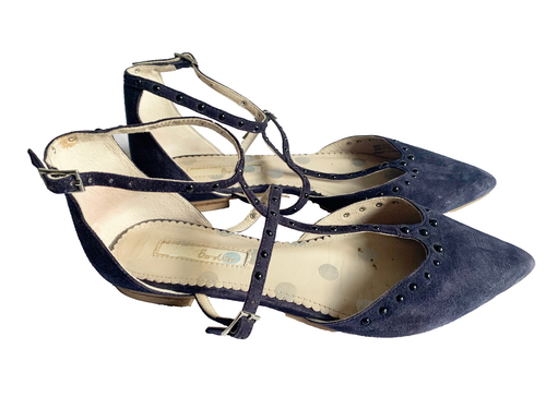 Boden DAMEN Riemchen Sandalen Gr .37 dunkelblau Veloursleder flach