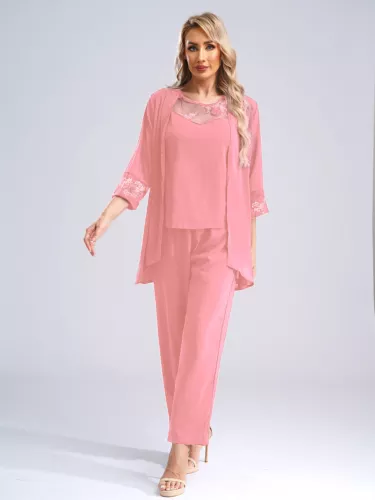 Womens 3 Piece Chiffon Pant Suits Tank Top Cardigan and Pants Evening Outfits - Picture 12 of 95