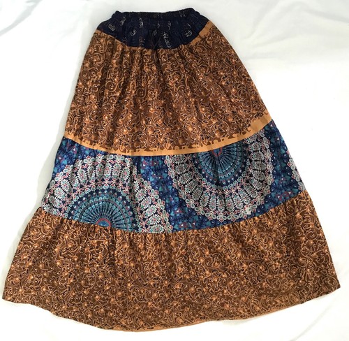 Vintage Indian Cotton Patchwork Cotton End of Day Skirt | 70s | S M L - Picture 2 of 8
