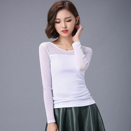 Womens Mesh Sheer Full Sleeve T-shirt See Through Top Shirt Blouse Stretch SPW - Bild 8 von 27