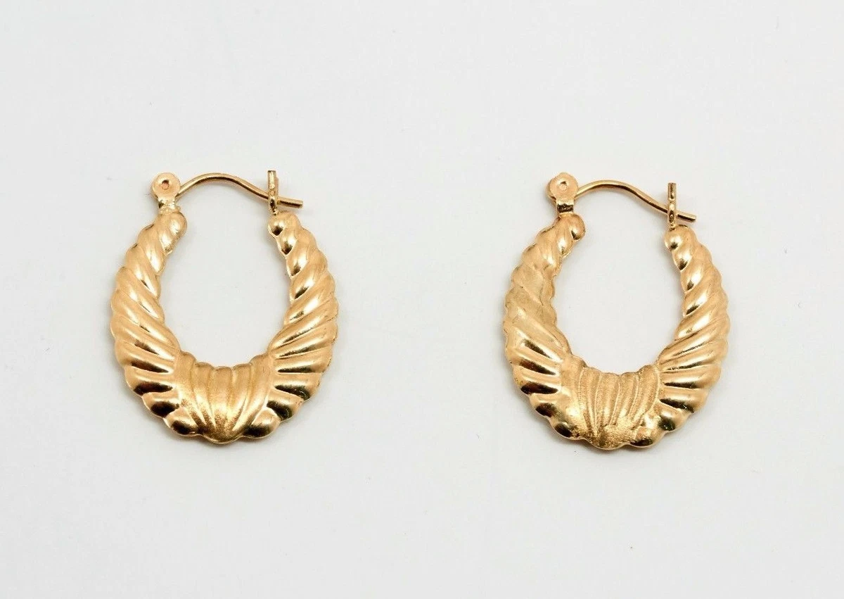 14K Yellow Gold Hoop Earrings with Shrimp Design
