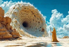 COSMIC WIZARD ART PRINT, Surreal Landscape Decor, Futuristic Planet Poster E856