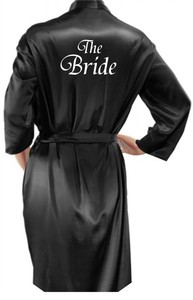 ladies black satin dressing gown