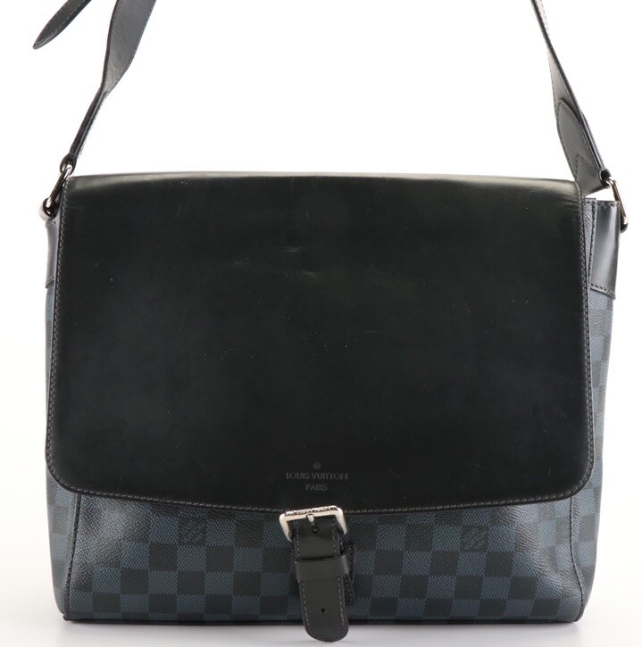 Authentic Louis Vuitton Newport Messenger Bag MM in Damier Cobalt Coated Canvas