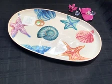 SIGRID Olsen Serving Platter Tray 11 x 18 Multi Sea Shells Beach