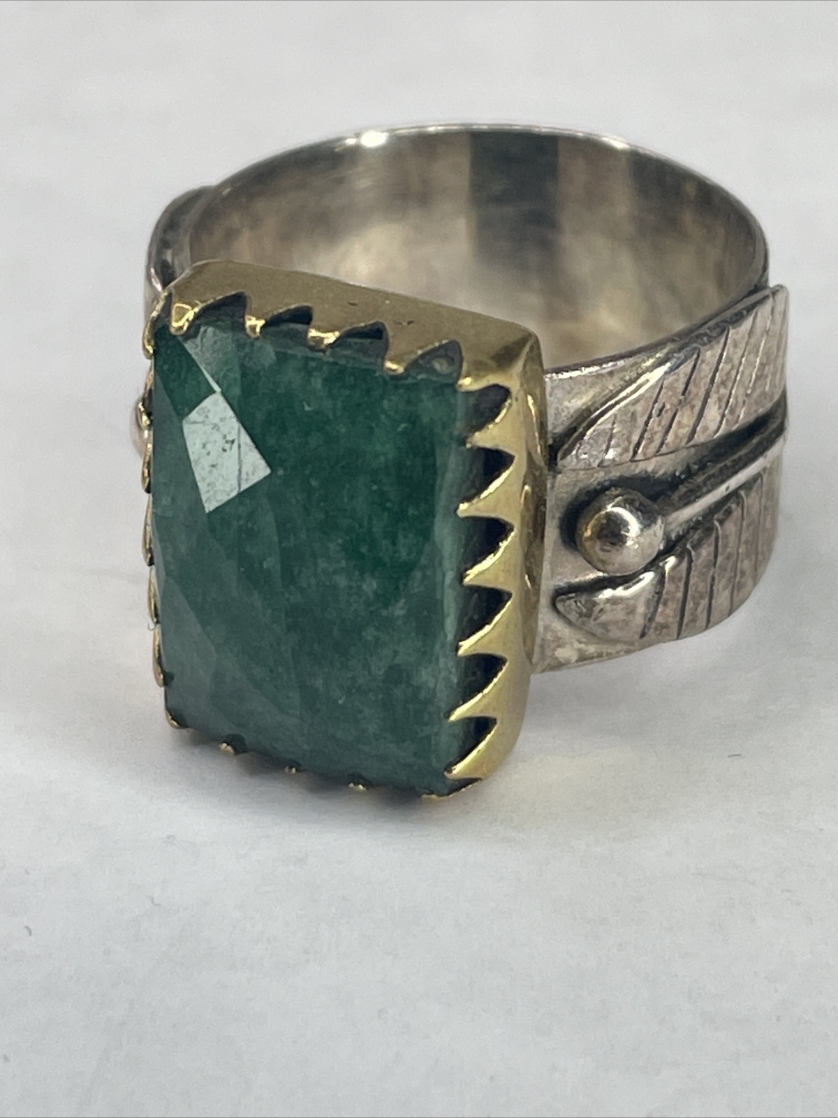 Solid Sterling Banded Ring With Brass Accented Gr… - image 1