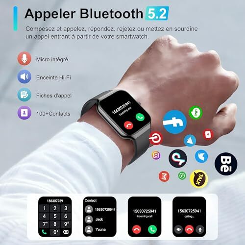 Montre Connectée Homme Femme avec Appels Bluetooth, 1,96 Pouces Smartwatch 113+ - Photo 2 sur 7