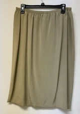 MARK HEISTER Skirt Size L 100% Silk Elastic Waist Tan Straight Lined Made USA