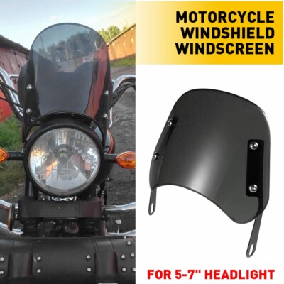 5''-7'' Round Headlight Motorcycle Windshield Black Windscreen Universal For Honda