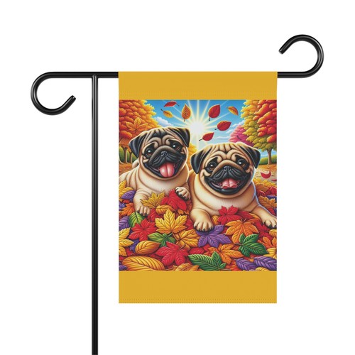Autumn/Fall - Garden & House Banner - Pugs playing in the Leaves - Picture 6 of 9