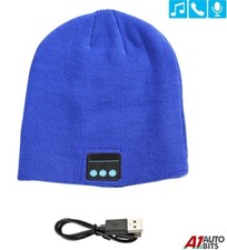Blue Unisex Warm Hat Beanie with Bluetooth Connection and Built-in Headphones