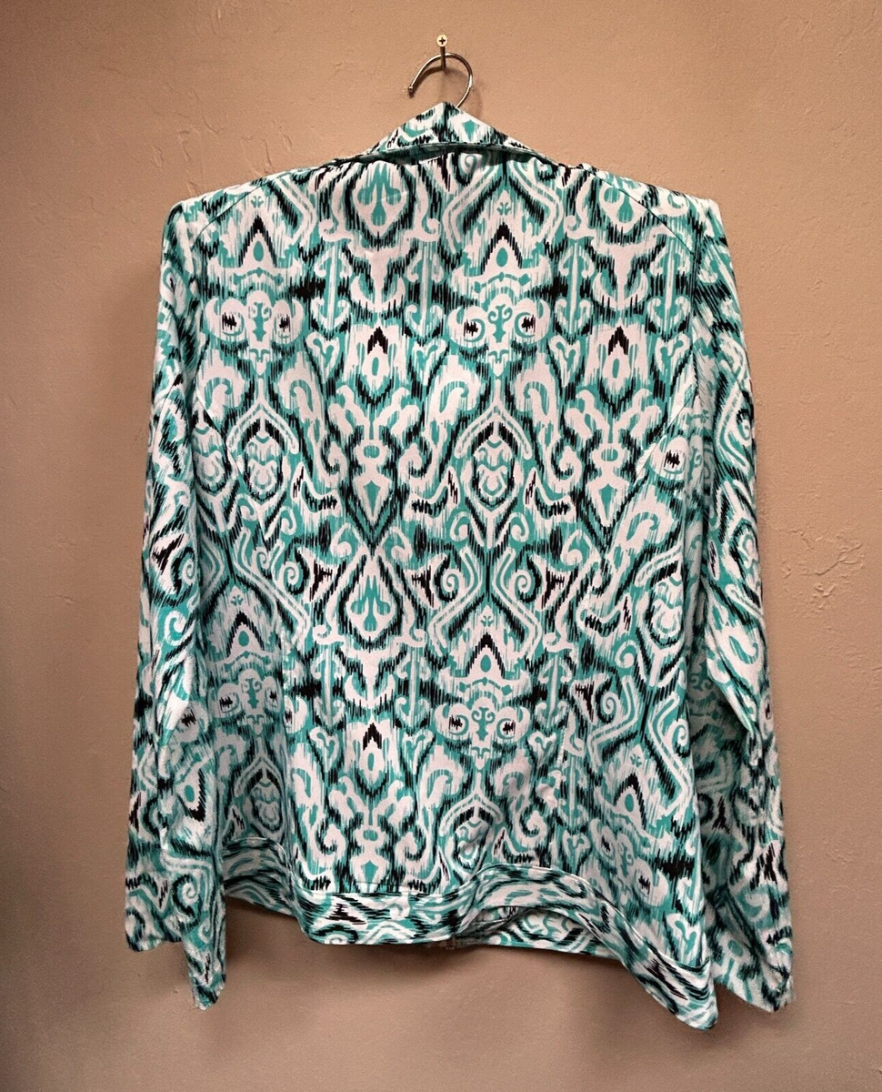 Laura Ashley Womens Zip-Up Jacket Size M Green White Geometric