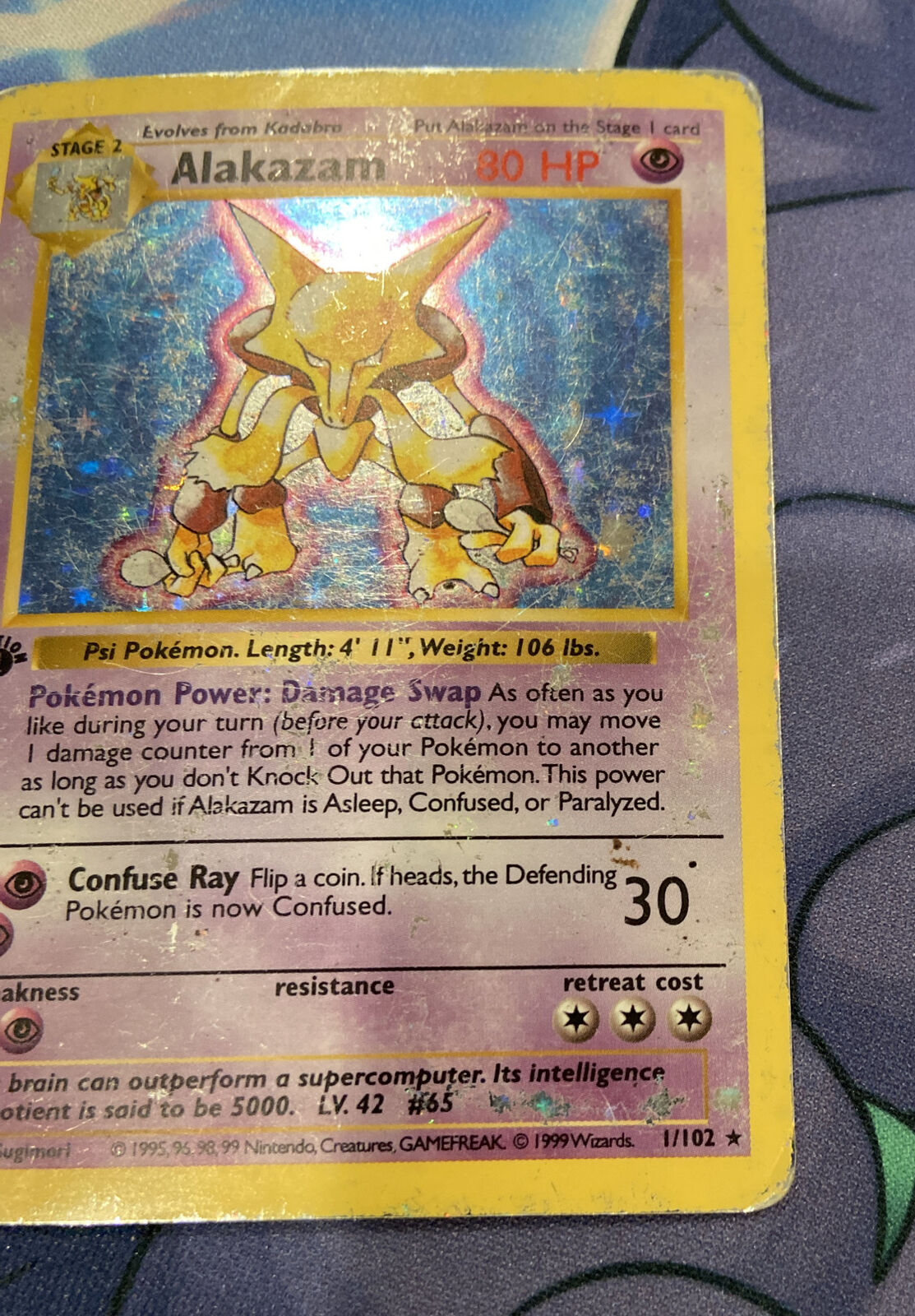 Alakazam #1/102 — Base Set Shadowless Holo Rare MP – Cyborg One