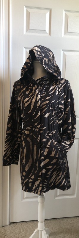 Alfani Petite Hooded Jacket With Cinch Waist And Hood Storage Black & Gold SZ PL