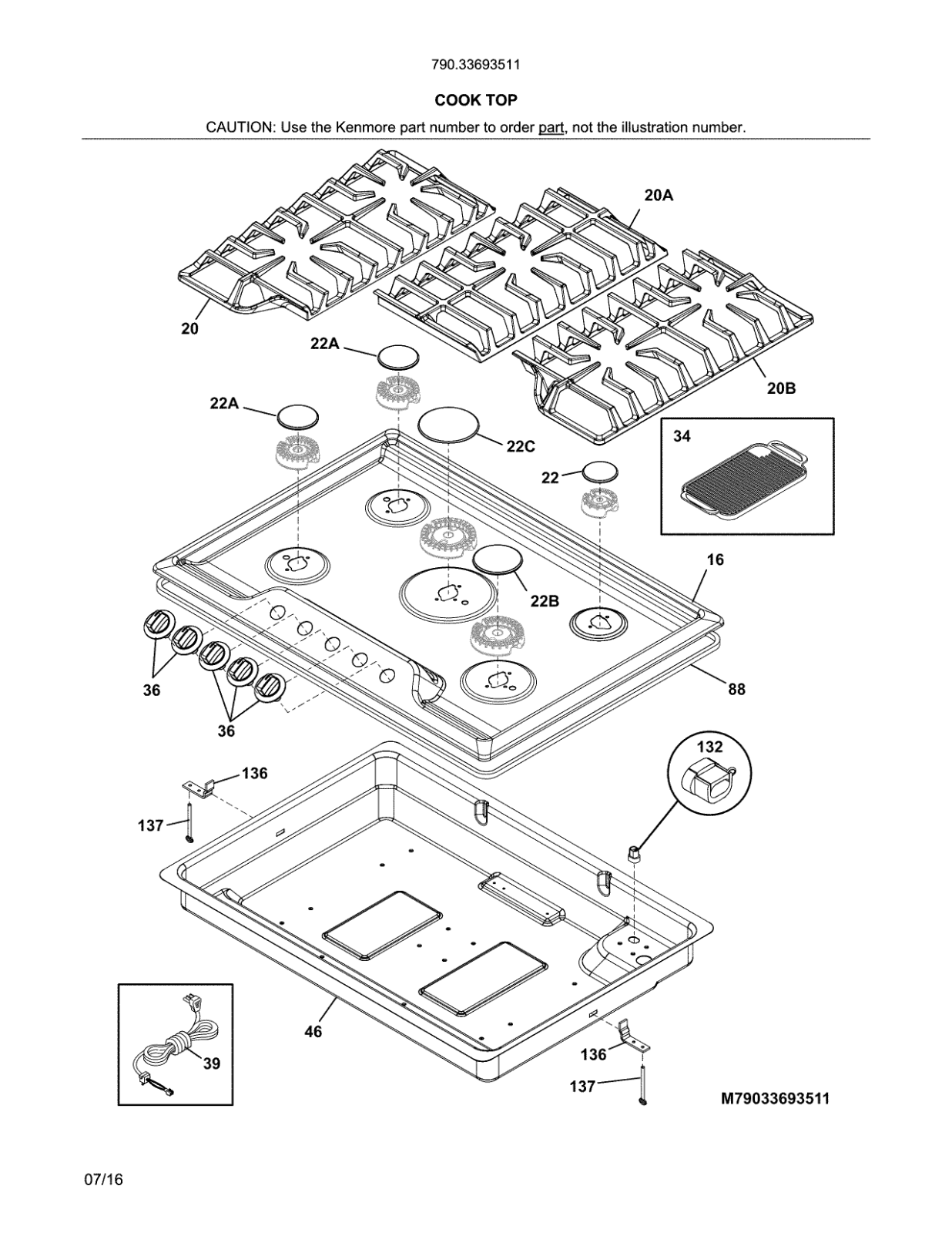Kenmore gas cooktop grates replacement parts 33693 / 5304501609 eBay