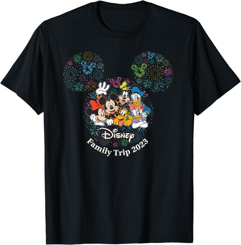 Disney Mickey & Friends Family Trip 2023 Vacation Fireworks Shirt Womens M Black - 第 1/6 張圖片
