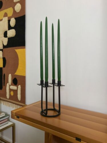 Vintage schwarzes Eisen Mid Century Kerzenhalter von From Van Keppel grün - Bild 1 von 12