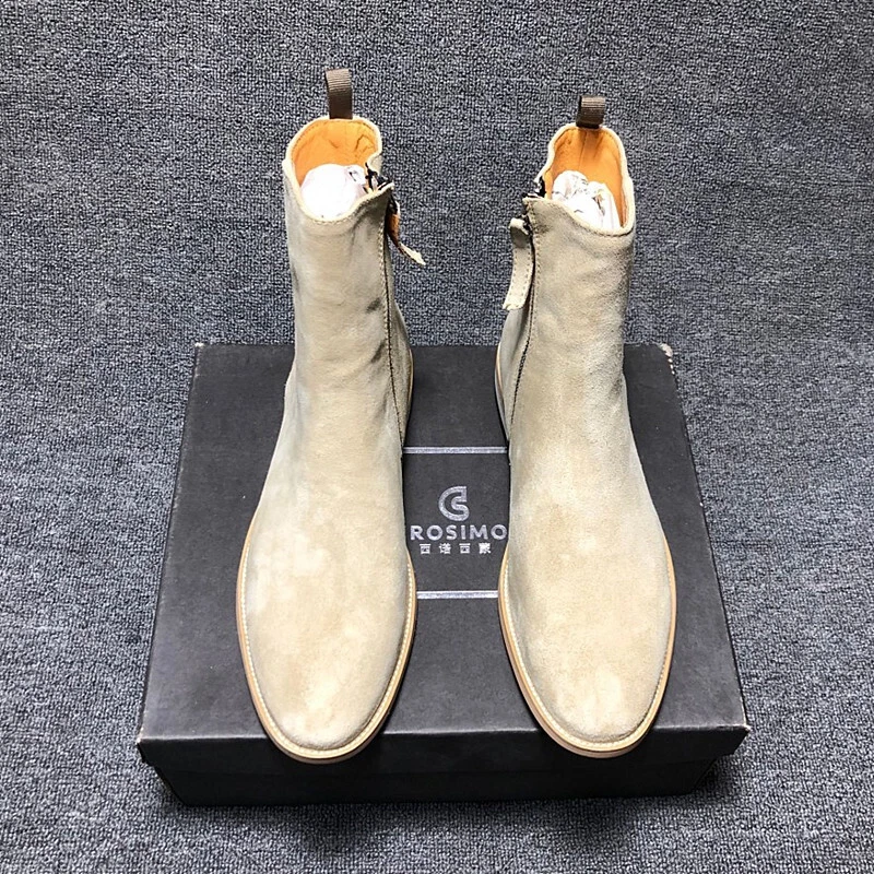 Estilo Retro Hombres Británico Occidental Gamuza Real Cuero Tobillo Chelsea Botas Cremallera Zapatos Foto 2 de 4