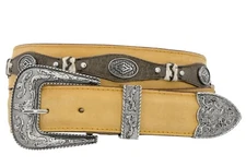 Western Belt Handmade Genuine Leather Concho Removable Buckle Studded Sand