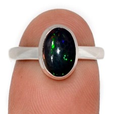 Natural Chalama Black Opal 925 Sterling Silver Ring Jewelry s.7 CR68952