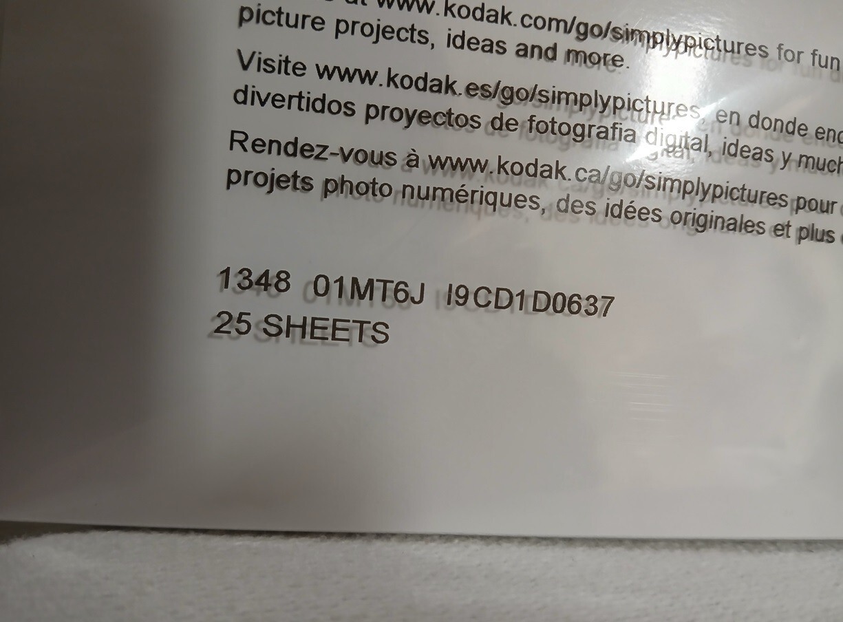 Kodak 25 Sheets 4x6 XtraLife Photo Paper Simply Pictures White NEW CelloPak