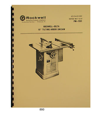 Rockwell Delta 10'' Tilting Arbor Table Saw Operator & Parts Manual #890
