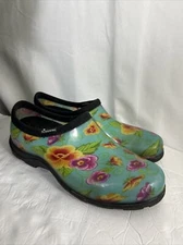 Sloggers Women's Blue Floral Rain Garden Water Shoes Size 10 Slip-on Water Resis