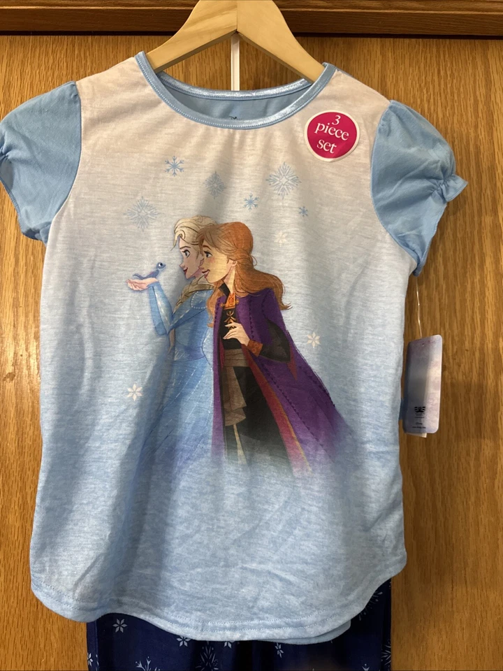 Conjunto de pijama Disney Girl's FROZEN 3 peças curto e calça jersey tamanho 10 novo com etiquetas - Imagem 2 de 4